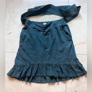 Pilcro by Anthropologie Ruffle Elastic Tie Waist Mini Skirt Dark Teal Large